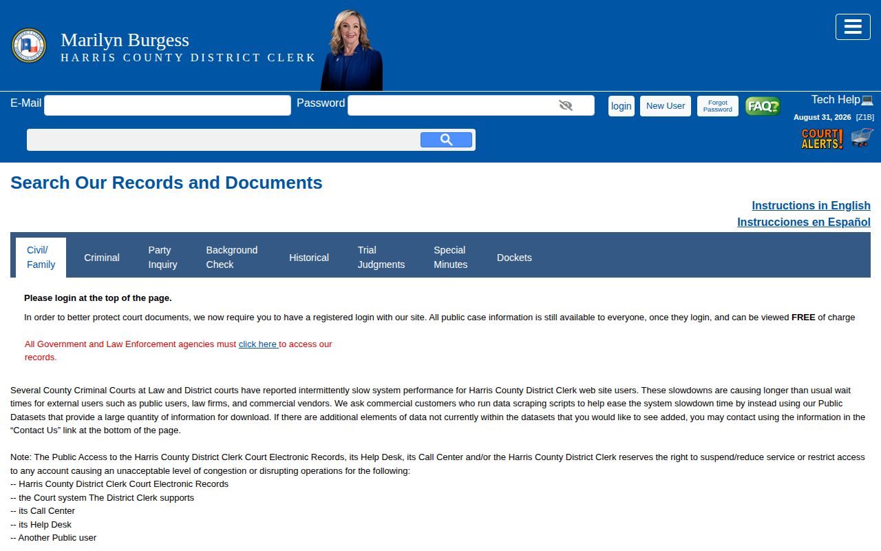 Harris County District Clerk public criminal case search for warrant and disposition follow-up